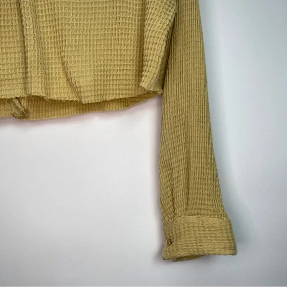 Free People Scout Cropped Jacket Top Buttondown Cotton Oversized Small Mustard - Picture 10 of 14